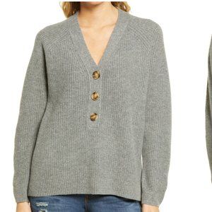 Madewell Lyle Rib Henley Sweater in Heather Grey